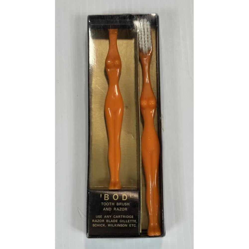 VTG BOD Tooth Brush &‎ Razor Set Adult Novelty Orange Toothbrush Funny Gag Gift